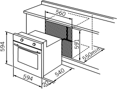 Oven installation dimensions